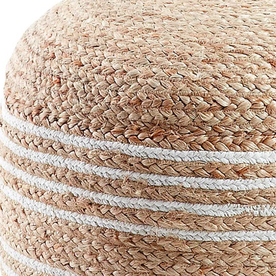 Wohnen Hocker aus Jute Geflecht in Natur & Weiß - Bondio