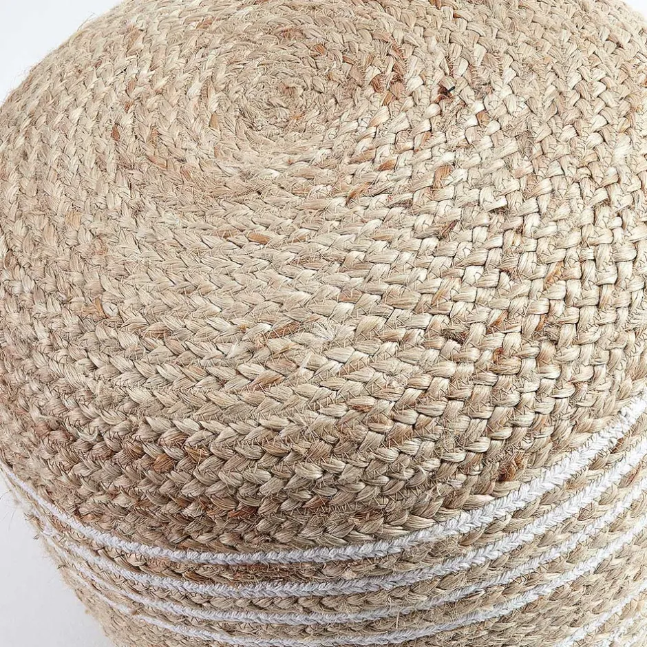 Wohnen Hocker aus Jute Geflecht in Natur & Weiß - Bondio