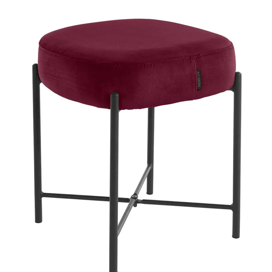 Hocker in Bordeaux Rot Samt - Car^Wohnen Discount