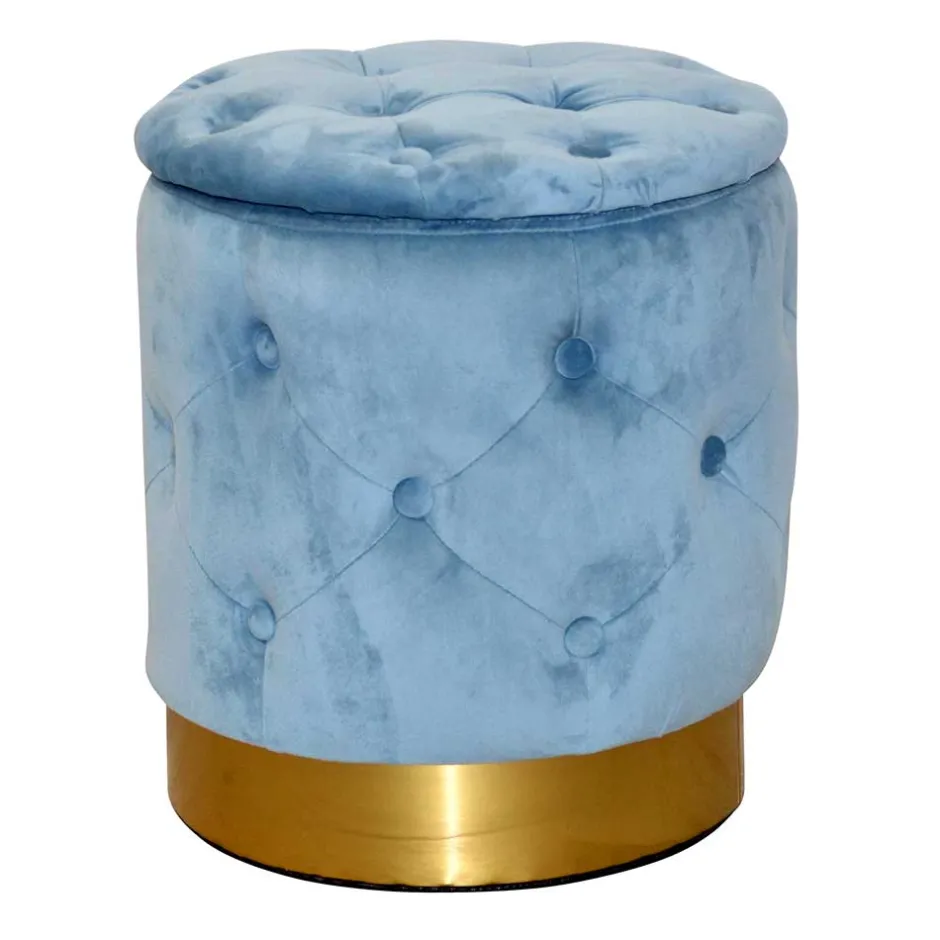 Hocker in Hellblau Samt & Gold - Santjana^Wohnen New