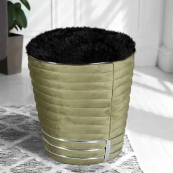 Hocker in Schwarz und Oliv Grün und Silber - Egeta^Wohnen