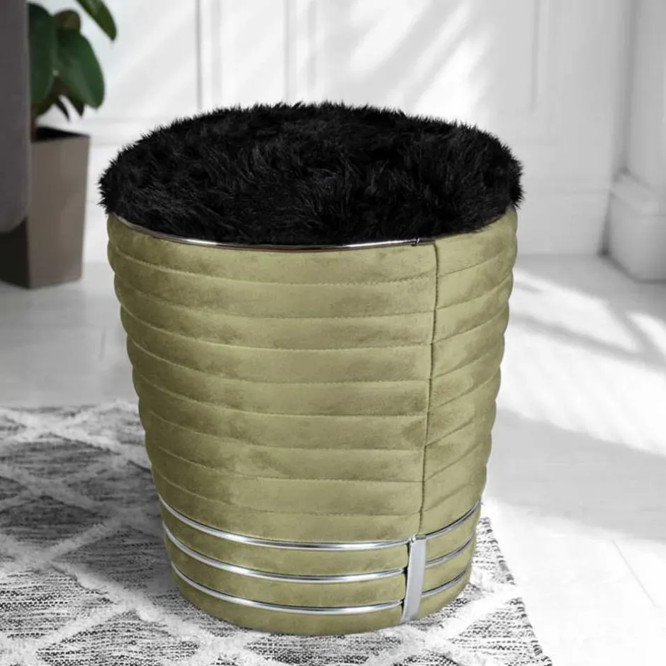 Hocker in Schwarz und Oliv Grün und Silber - Egeta^Wohnen