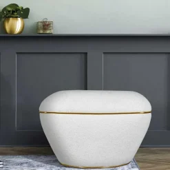 Hocker in Weiß Webplüsch mit Gold - Tandrea^Wohnen Clearance