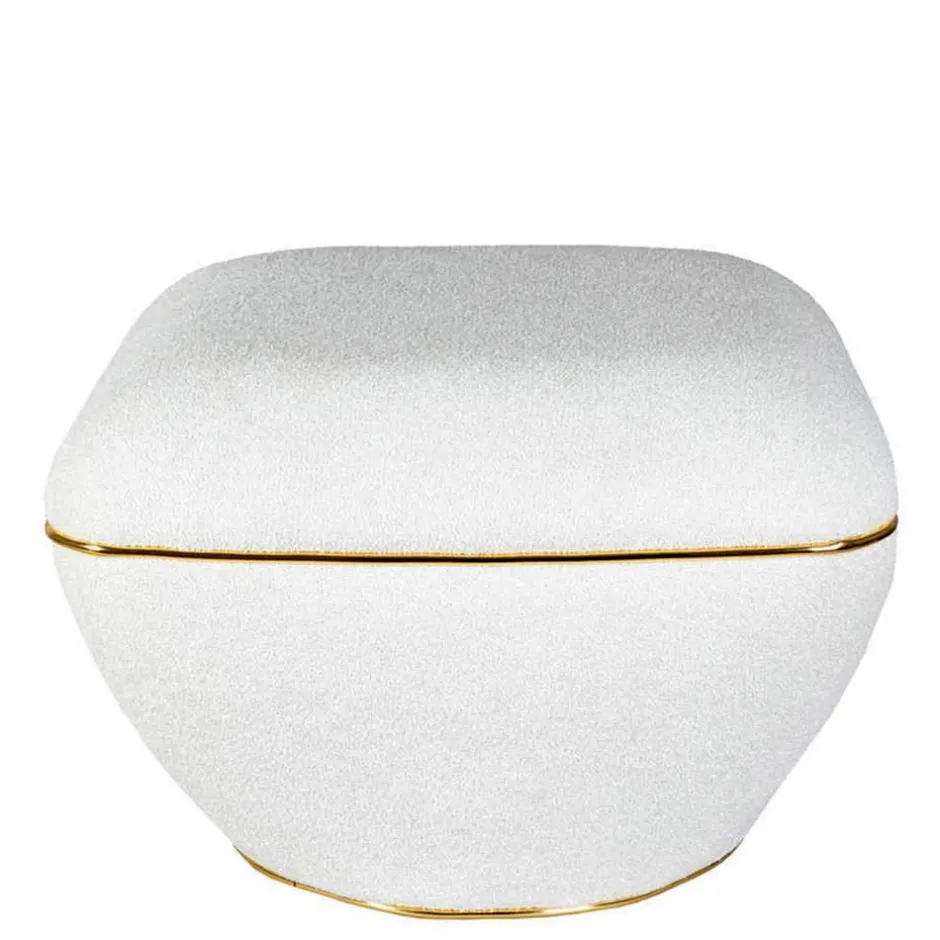Hocker in Weiß Webplüsch mit Gold - Tandrea^Wohnen Clearance