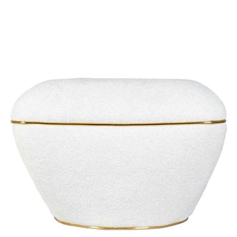 Hocker in Weiß Webplüsch mit Gold - Tandrea^Wohnen Clearance