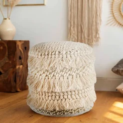 Hocker mit Troddeln in Cremeweiß - Amazing^Wohnen Outlet