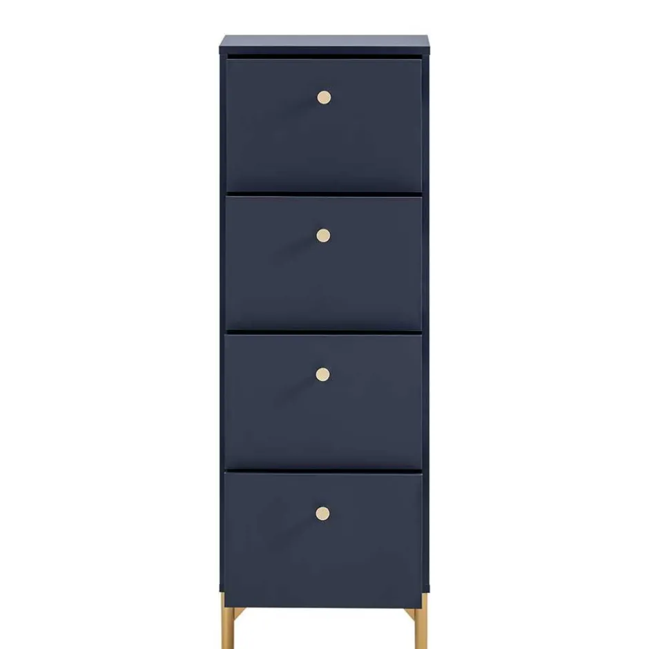 Hohe Kommode in Dunkelblau mit Gold - Inbano^Wohnen