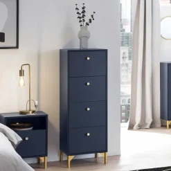 Hohe Kommode in Dunkelblau mit Gold - Inbano^Wohnen