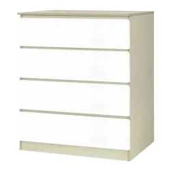 Wohnen Hohe Kommode in Weiß Hochglanz & Natur - Finnca