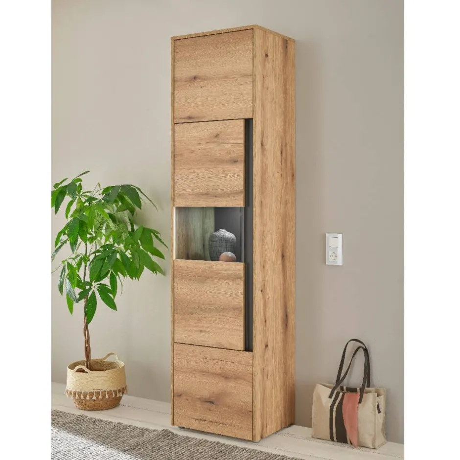 Hohe Vitrine in Wildeiche Optik und Anthrazit - Colomania^Wohnen Sale