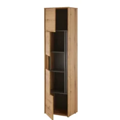 Hohe Vitrine in Wildeiche Optik und Anthrazit - Colomania^Wohnen Sale