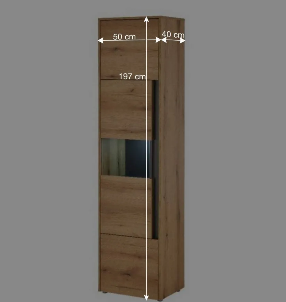 Hohe Vitrine in Wildeiche Optik und Anthrazit - Colomania^Wohnen Sale