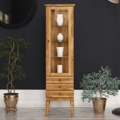 Wohnen Hohe Vitrine Masdamos aus Wildeiche Massivholz