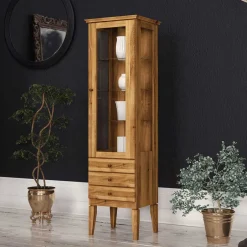 Wohnen Hohe Vitrine Masdamos aus Wildeiche Massivholz