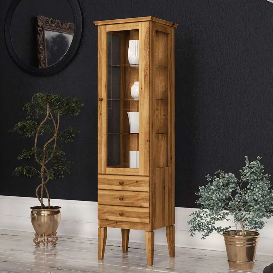 Wohnen Hohe Vitrine Masdamos aus Wildeiche Massivholz