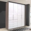 Wohnen Hoher Kleiderschrank in Weiß Glas & Eiche Dunkel - Empresian