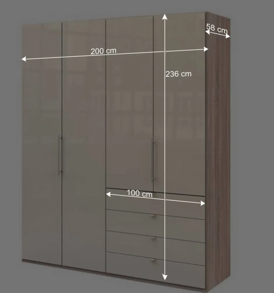 Hoher Schlafzimmerschrank 2-türig & 4 Schubladen - Rativian^Wohnen Online