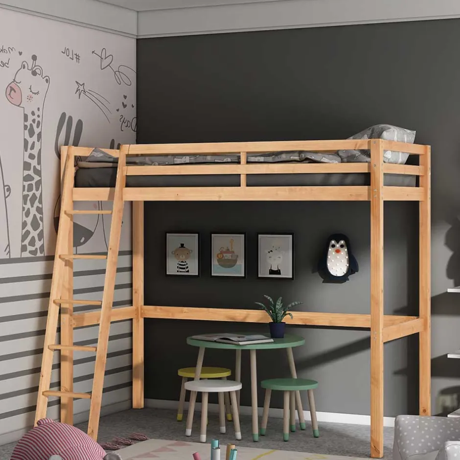 Hohes Hochbett aus Kiefer Massivholz - Usavina^Wohnen Clearance