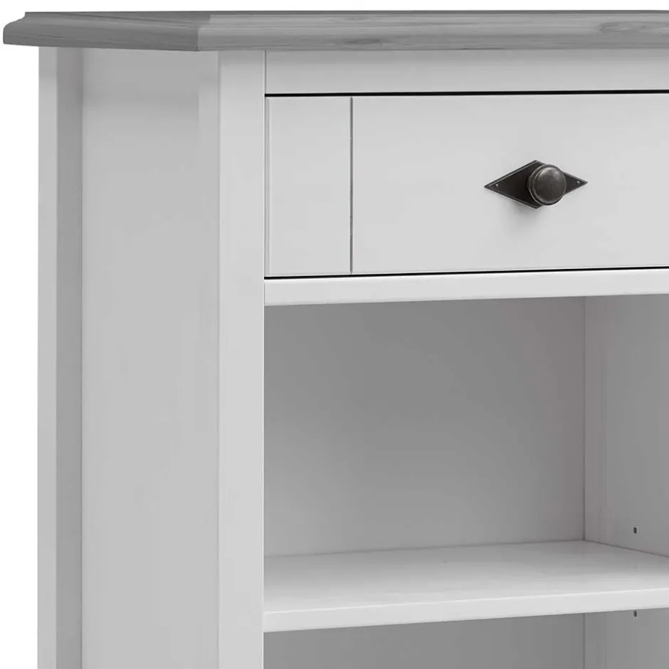 Wohnen Holz Badregal mit Schublade in Weiß & Grau - Mirandesca