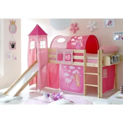 Kinder Wohnen Holz Prinzessinbett mit Rutsche & Turm - Pulaudio