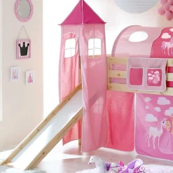 Kinder Wohnen Holz Prinzessinbett mit Rutsche & Turm - Pulaudio