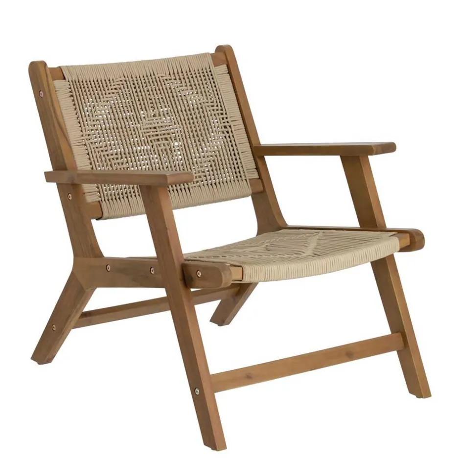 Holz Sessel mit Kordel Geflecht in Beige - Rave^Wohnen Clearance