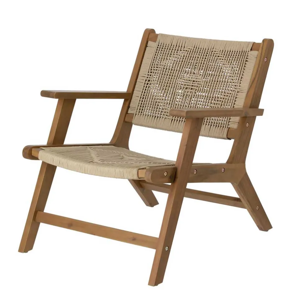 Holz Sessel mit Kordel Geflecht in Beige - Rave^Wohnen Clearance