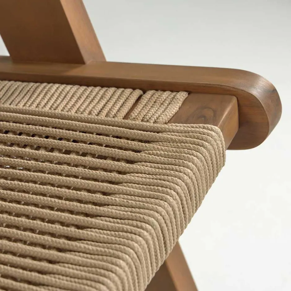 Holz Sessel mit Kordel Geflecht in Beige - Rave^Wohnen Clearance