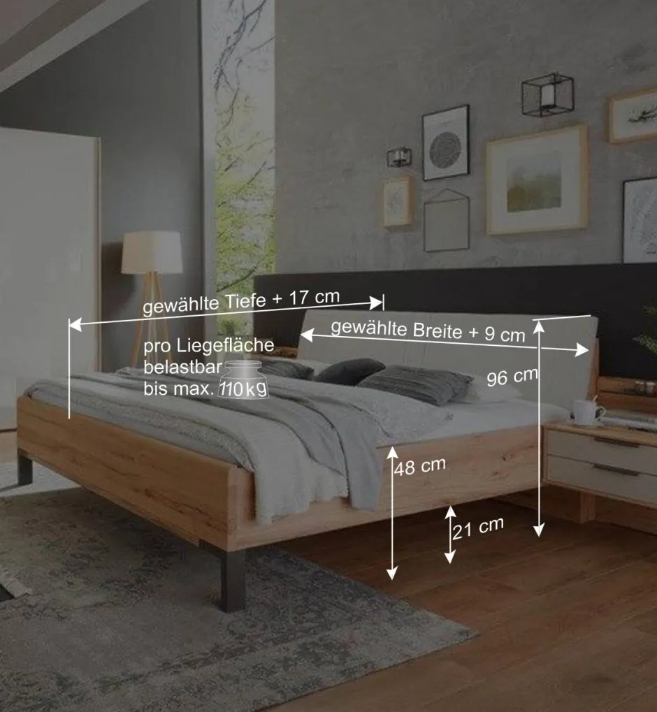 Wohnen Holzbett & Nachtkommoden - Krofun (dreiteilig)