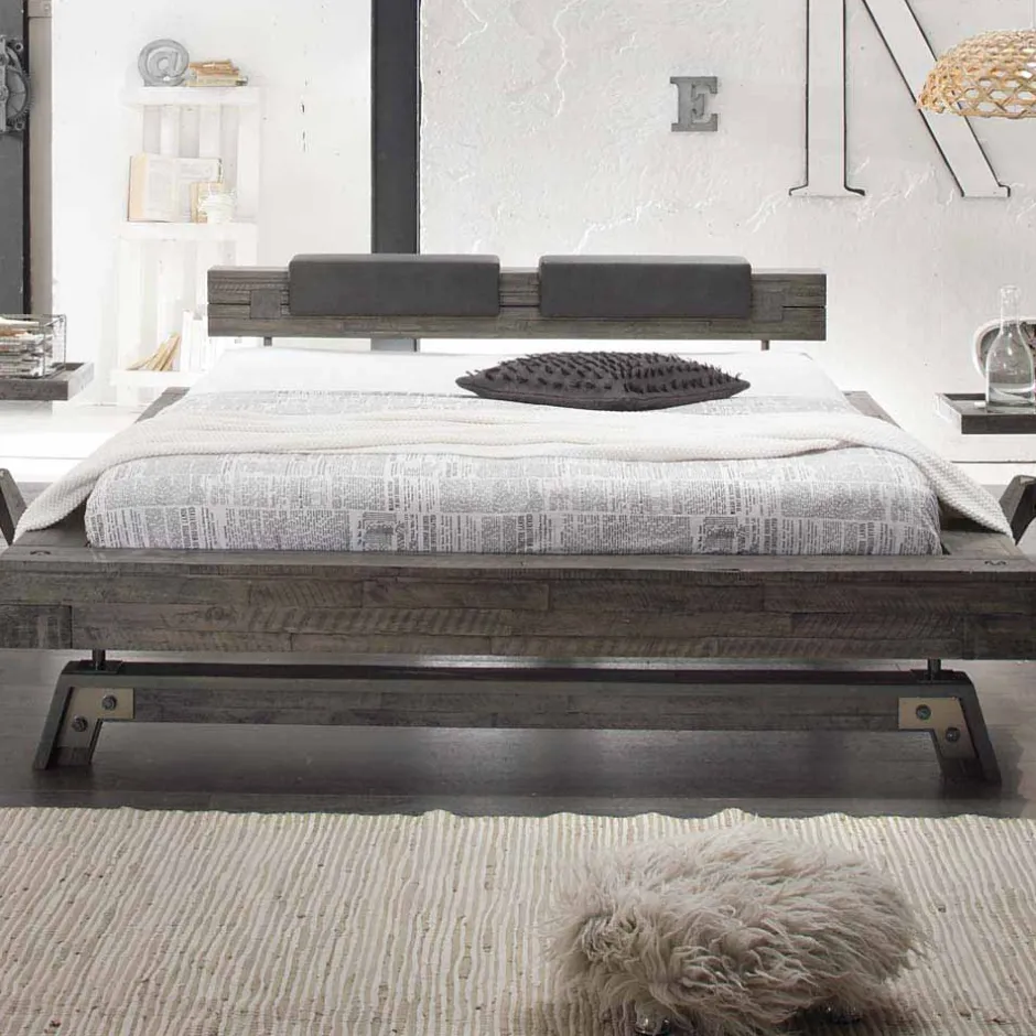 Holzbett Akazie Luvenico mit Kopfteil in Balken-Optik^Wohnen Sale