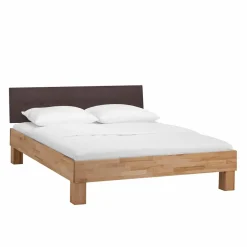 Wohnen Holzbett massiv Wins mit Polster-Kopfteil Kunstleder Dunkelbraun