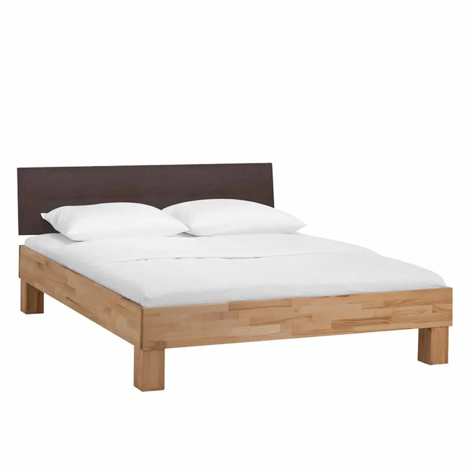 Wohnen Holzbett massiv Wins mit Polster-Kopfteil Kunstleder Dunkelbraun