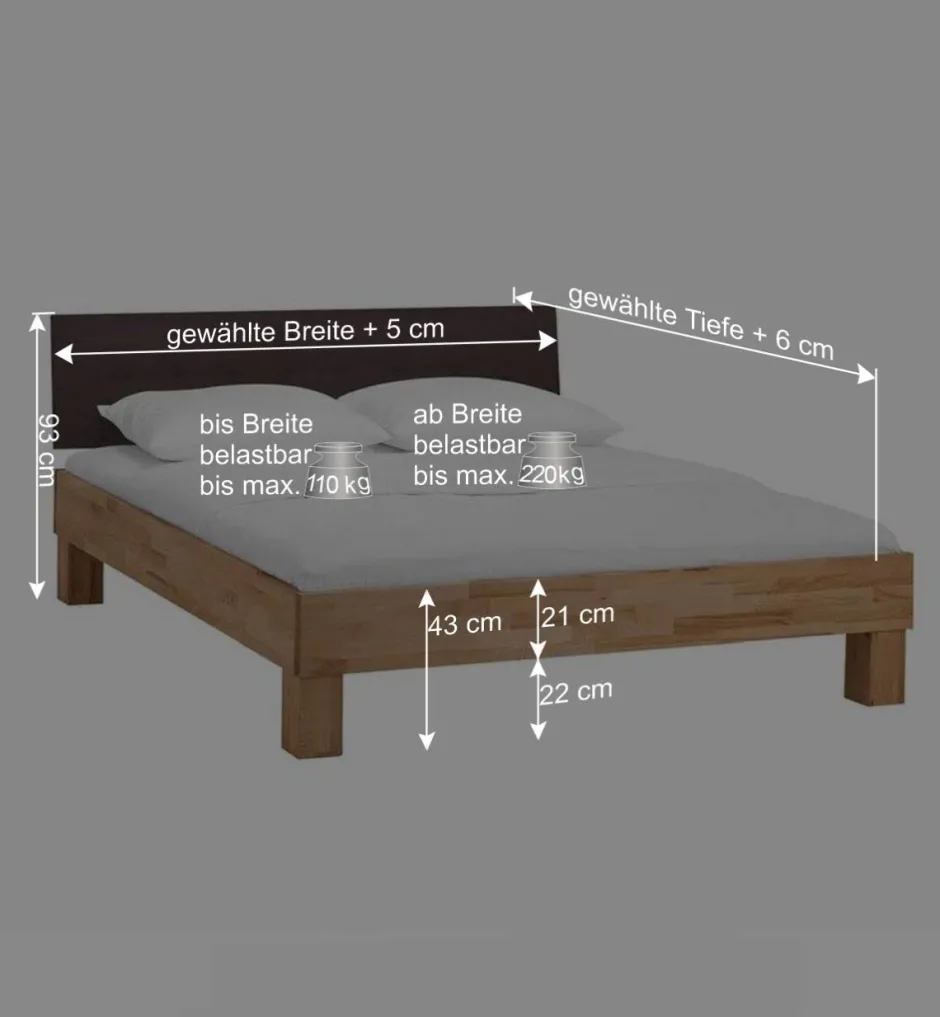 Wohnen Holzbett massiv Wins mit Polster-Kopfteil Kunstleder Dunkelbraun
