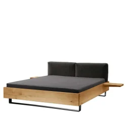 Holzbett mit Chenille Kopfteil & Nachttische - Nadescha (dreiteilig)^Wohnen Outlet