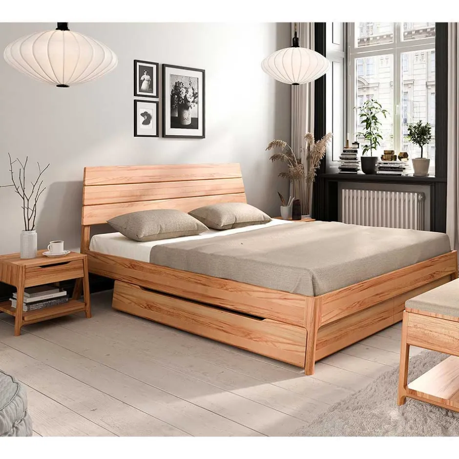 Wohnen Holzbett mit Kopfteil aus Kernbuche geölt - Daan