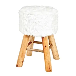 Holzhocker Vanstatim mit Fellbezug^Wohnen