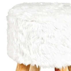 Holzhocker Vanstatim mit Fellbezug^Wohnen