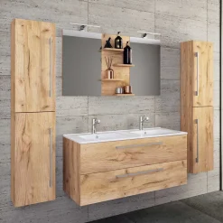 Holzlook Bad mit Doppel-Waschtisch - Ursela (vierteilig)^Wohnen Best