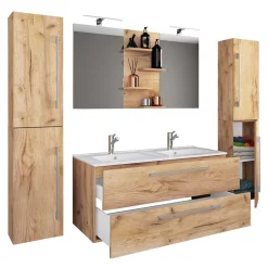 Holzlook Bad mit Doppel-Waschtisch - Ursela (vierteilig)^Wohnen Best