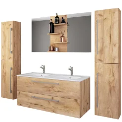 Holzlook Bad mit Doppel-Waschtisch - Ursela (vierteilig)^Wohnen Best