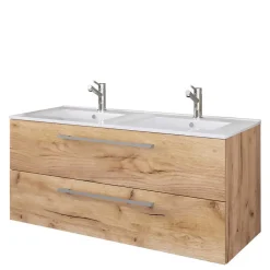 Holzlook Bad mit Doppel-Waschtisch - Ursela (vierteilig)^Wohnen Best