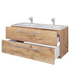 Holzlook Bad mit Doppel-Waschtisch - Ursela (vierteilig)^Wohnen Best