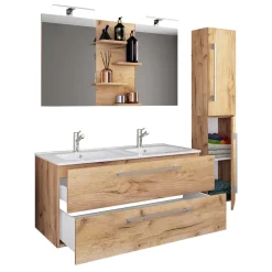 Holzoptik Bad mit Doppel-Waschplatz - Ursela (dreiteilig)^Wohnen Sale