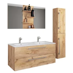 Holzoptik Bad mit Doppel-Waschplatz - Ursela (dreiteilig)^Wohnen Sale