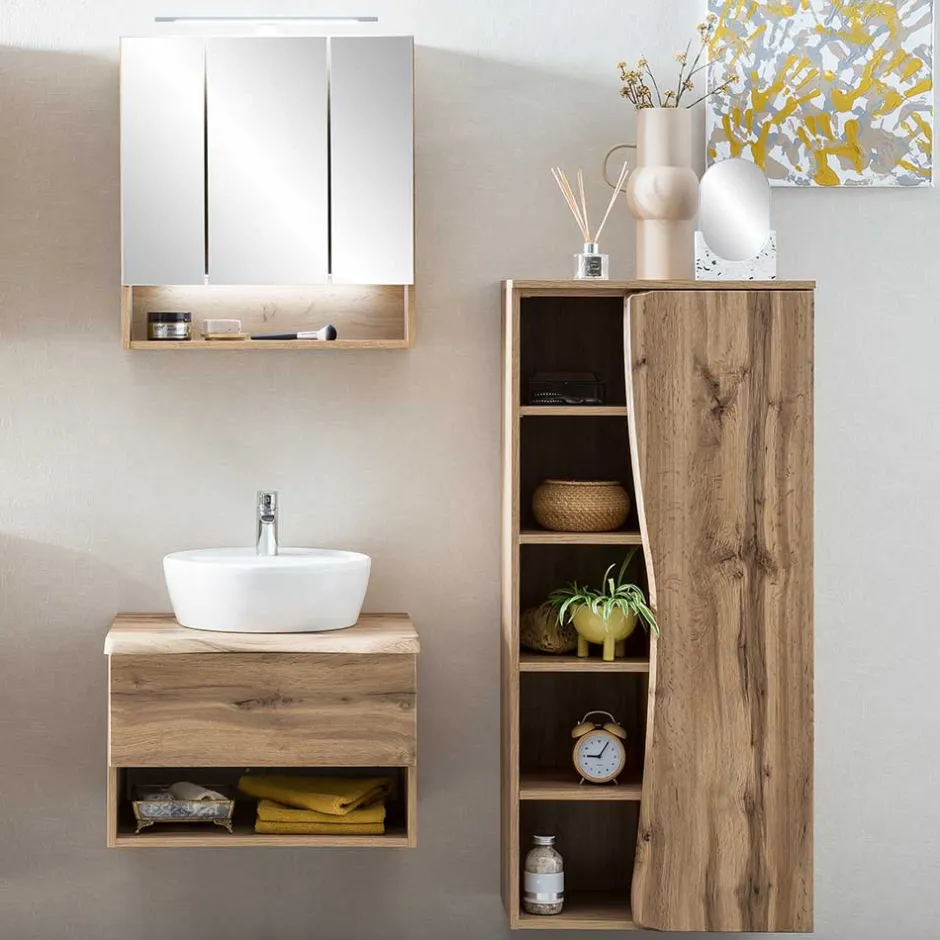 Holzoptik Badmöbel mit Baumkante - Tofias (dreiteilig)^Wohnen Discount