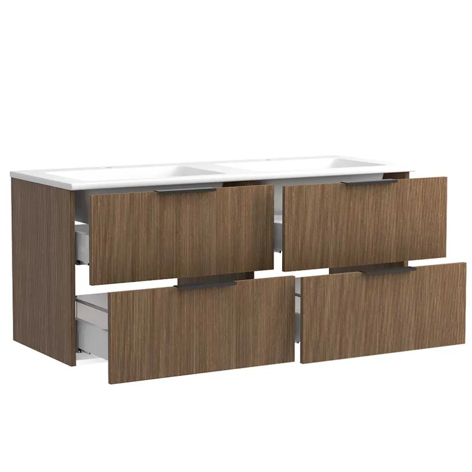 Wohnen Holzoptik Doppel-Waschtisch in Eiche Dunkel - Ucaida