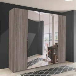 Wohnen Holzoptik Kleiderschrank mit Spiegel - Crenba