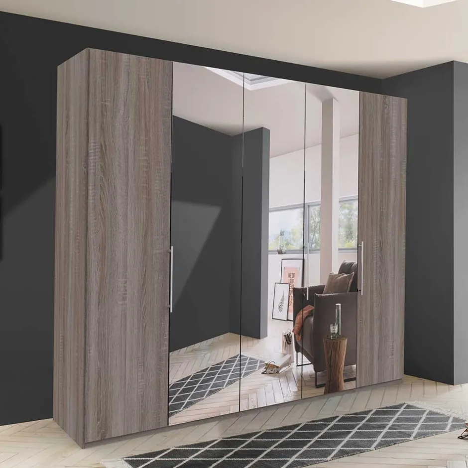 Wohnen Holzoptik Kleiderschrank mit Spiegel - Crenba