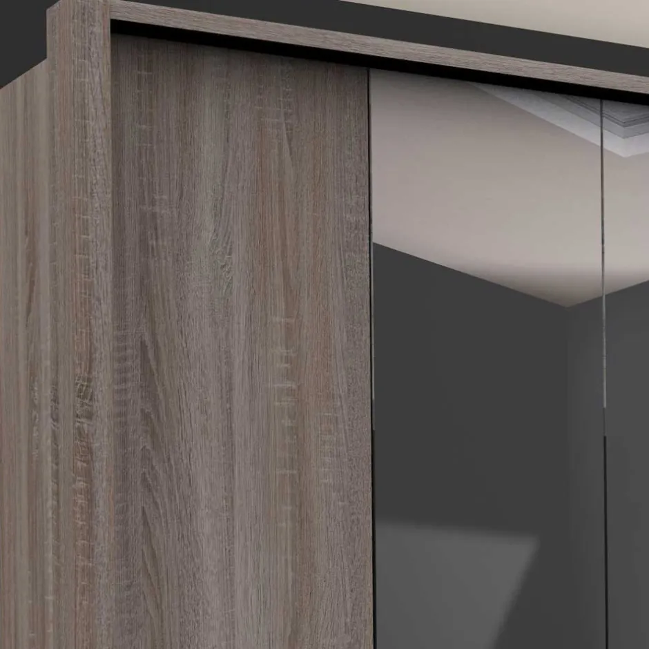 Wohnen Holzoptik Kleiderschrank mit Spiegel - Crenba