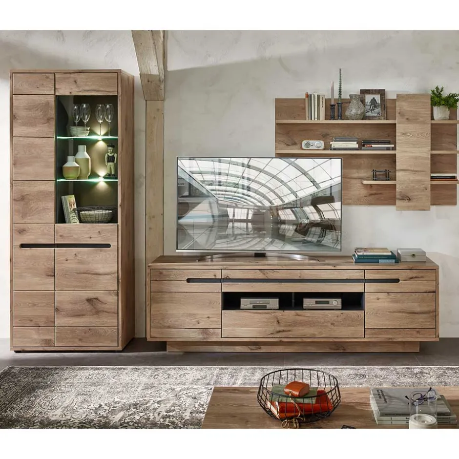 Wohnen Holzoptik TV Anbauwand Set - Zelio (dreiteilig)